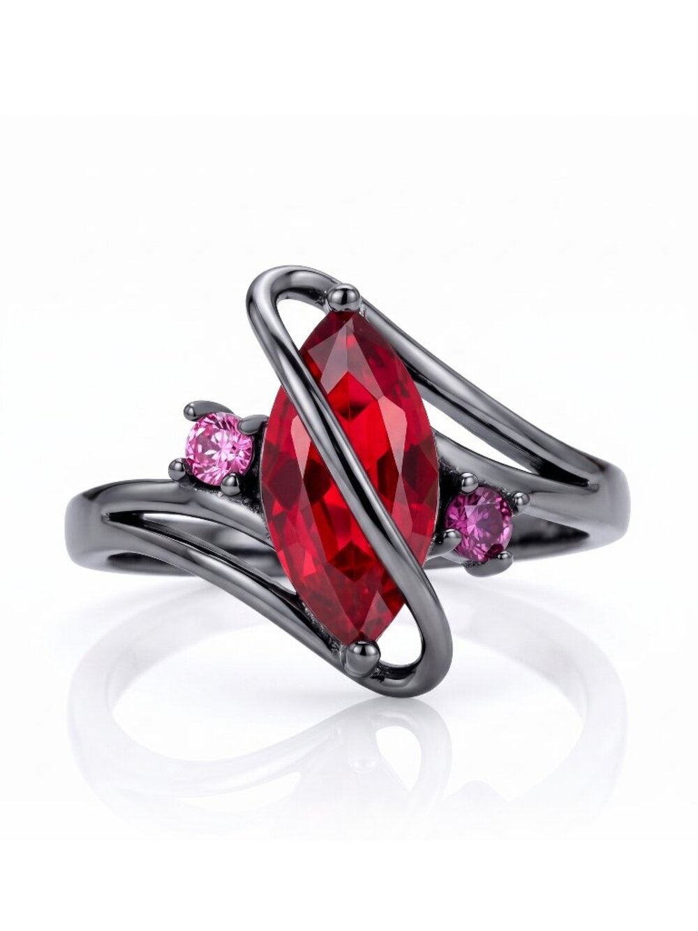 Red Ruby Marquise Gemstone Ring, real 925 Sterling Silver Charmed Aroma